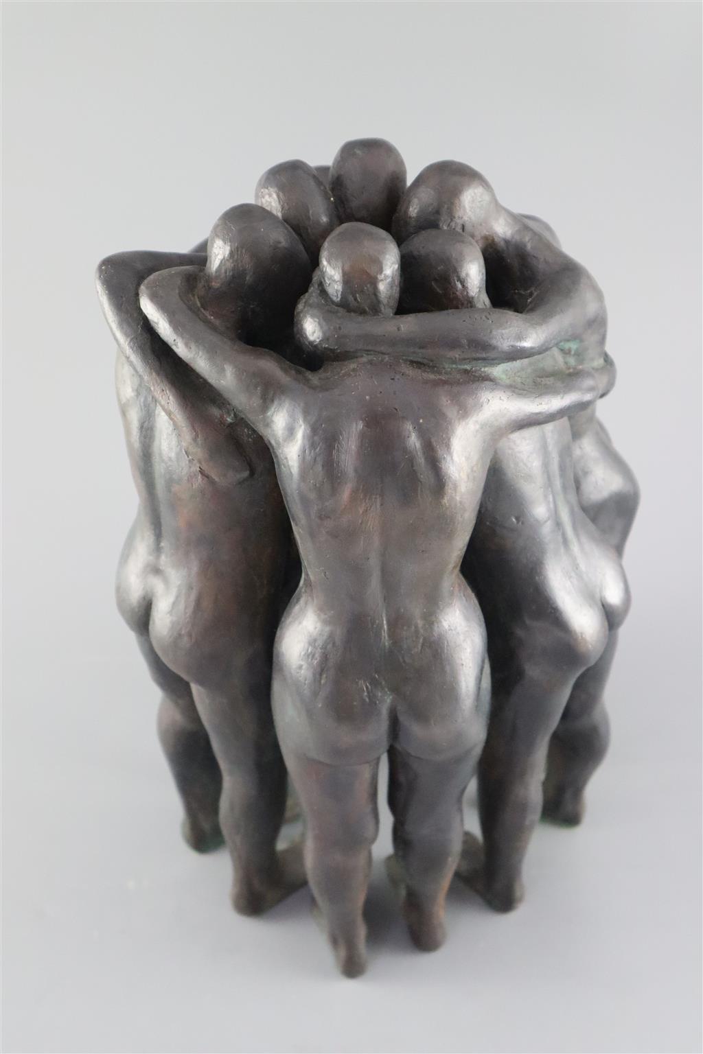 Tony Lamb (20th C.). A bronze group of six figures huddled together, height 13.5in.